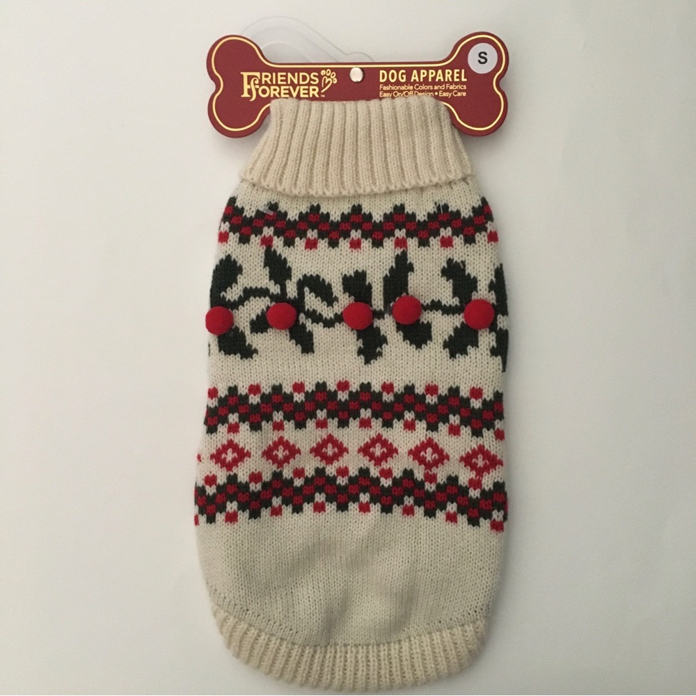 Dog Sweater (S) Friends Forever Knit Dog Apparel for Small Pets Christmas Theme